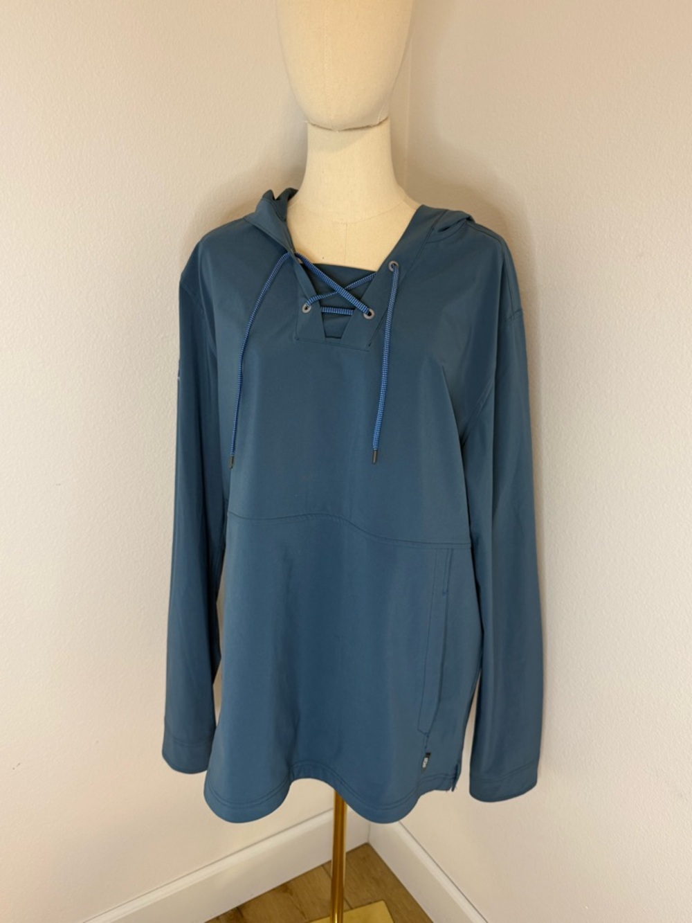 Stio Lace-Up Hoodie Tunic in Teal Blue - Size Large